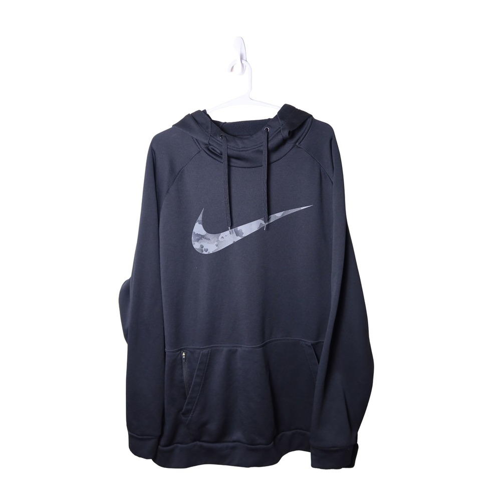 Nike Therma-FIT Mens Hoodie Black Camo Swoosh Pullover Sweatshirt Size XL